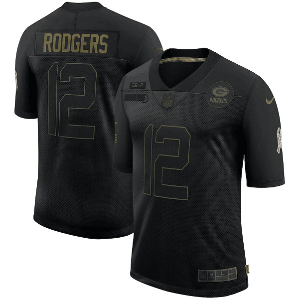 Men's Green Bay Packers #12 Aaron Rodgers Black NFL 2020 Salute To Service Limited Stitched Jersey